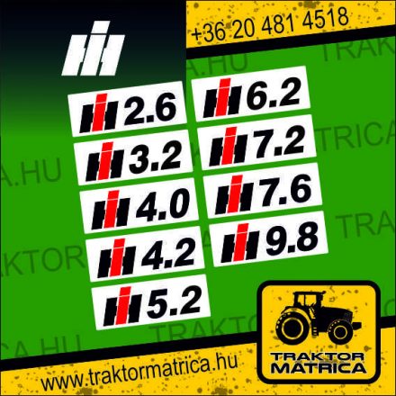 IH  matrica (10 x 27,5 cm) (IH 2.6, IH 3.2, IH 4.0, IH4.2, IH 5.2, IH 6.2, IH 7.2,  IH 7.6, IH 9.8) (levonó, decal, Aufkleber)