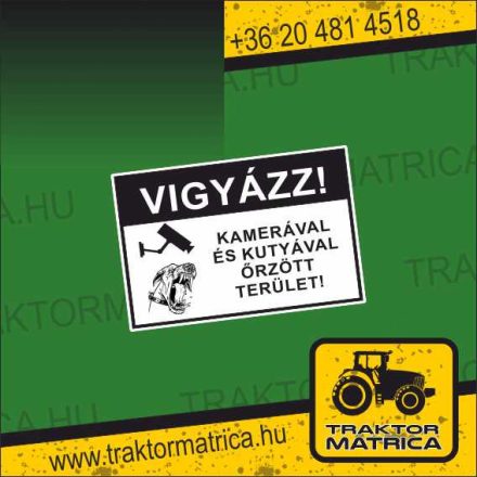 Kamerával és kutyával őrzött terület matrica 30 x 21 cm (levonó, decal, Aufkleber)