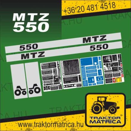 MTZ 550 matricakészlet fülke és szűrő matricákkal (levonó, decal, Aufkleber)