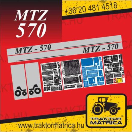 MTZ 570 matricakészlet fülke és szűrő matricákkal (levonó, decal, Aufkleber)