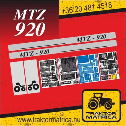 MTZ 920 matricakészlet fülke és szűrő matricákkal (levonó, decal, Aufkleber)