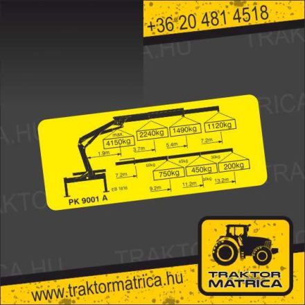 Palfinger PK 9001 A emelési adat matrica (levonó, decal, Aufkleber)