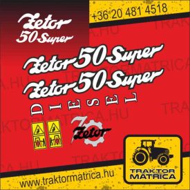   Zetor 50 Super matricakészlet biztonsági matricákkal (levonó, decal, Aufkleber)